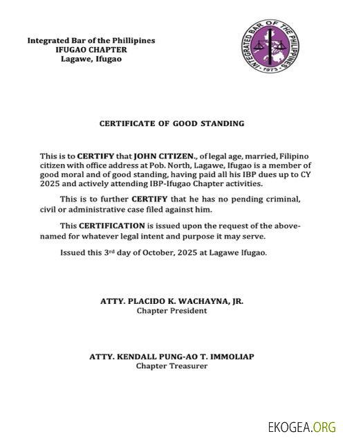 Modèle Word et PDF de certificat de bonne réputation des Philippines, version 7